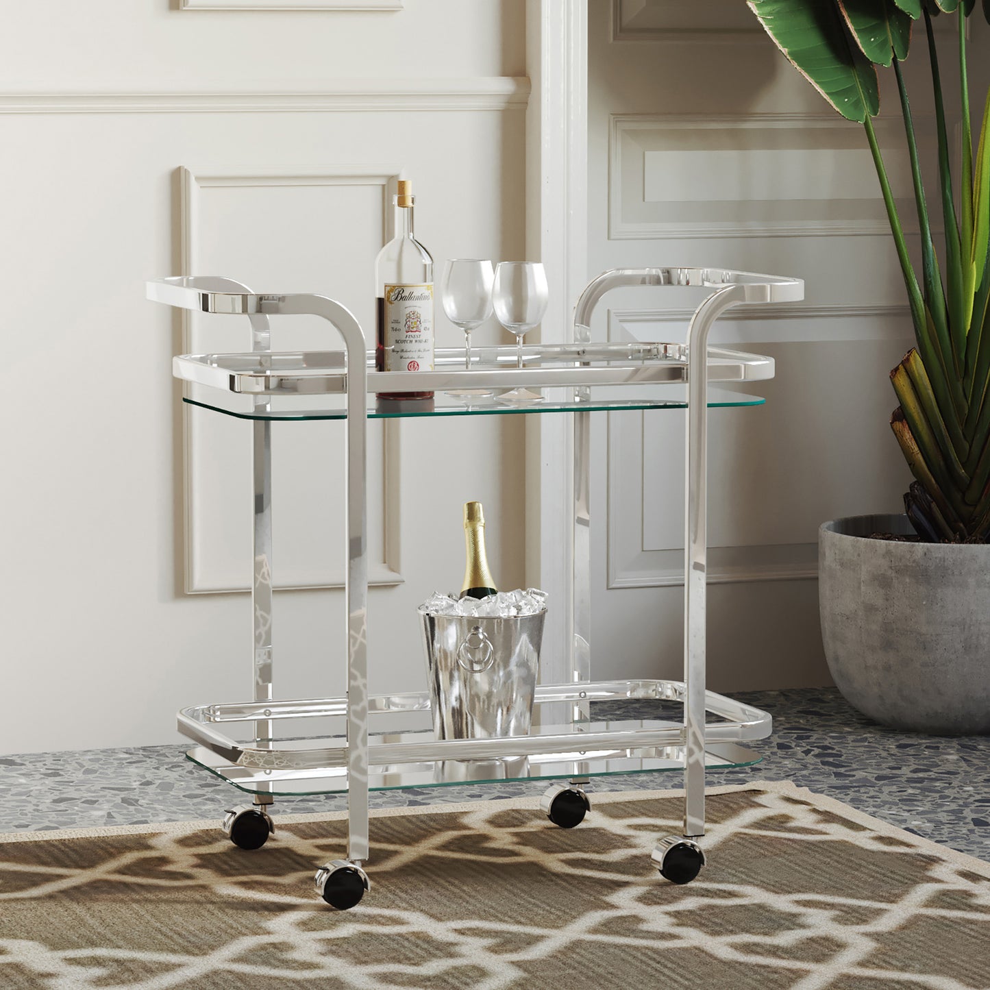 Zedd 2-Tier Bar Cart in Chrome