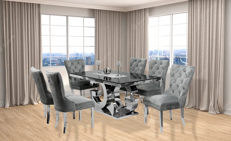 Table à manger Gracie 71" + 6 chaises Munich gris clair