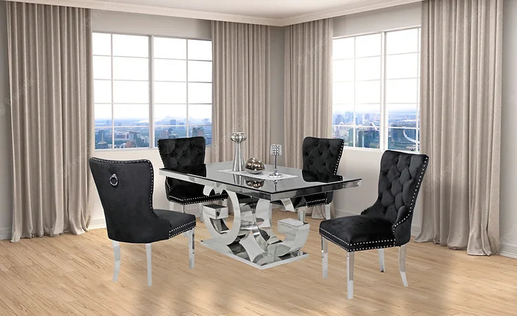 Table à manger Gracie 71" + 4 chaises noires Munich