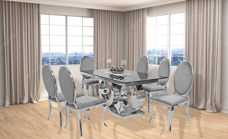 Table à manger Gracie 71" + 6 chaises Bronx grises