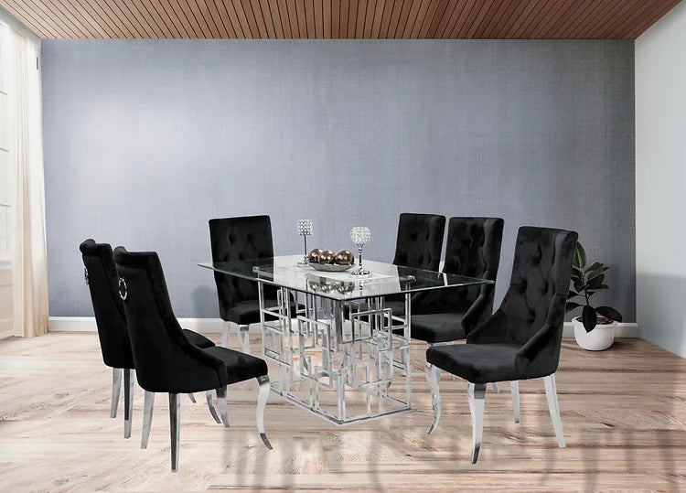 Table à manger Zenith 71" + 6 chaises Lilly noires