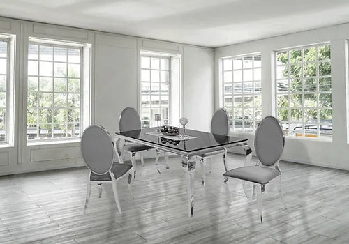 Table à manger Kennedy en verre noir 63" + 4 chaises Bronx Grey