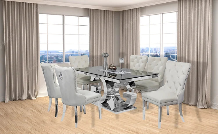 Table à manger Gracie 71" + 6 chaises Munich ivoire