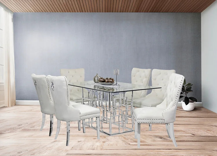 Table à manger Zenith 71" + 6 chaises Munich ivoire