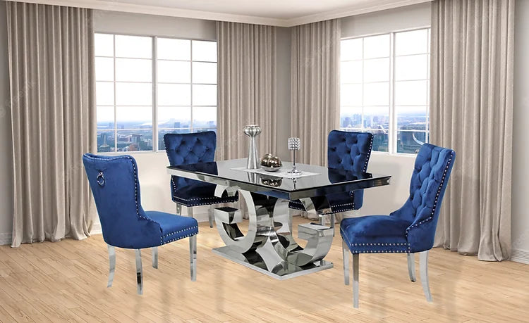 Table à manger Gracie 71" + 4 chaises Munich bleues