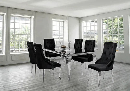 Table à manger en verre noir Kennedy 63" + 6 chaises noires Lilly
