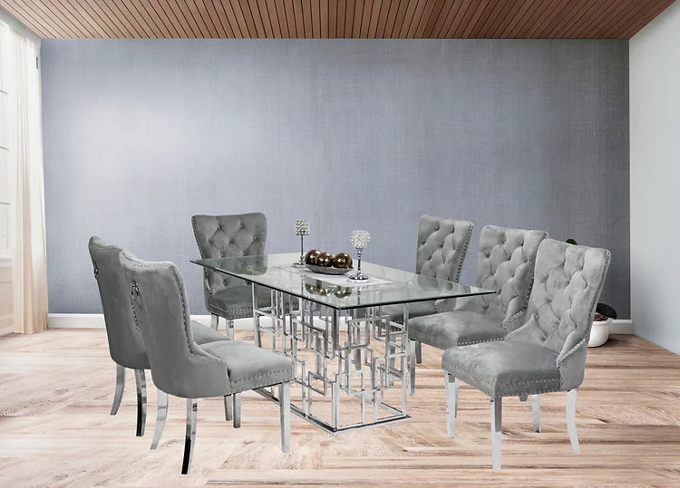 Table à manger Zenith 71" + 6 chaises Munich gris clair