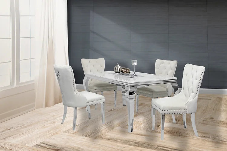 Table à manger en marbre Kennedy 63" + 4 chaises Munich ivoire