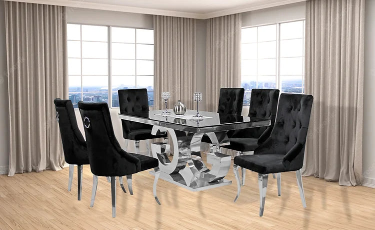 Table à manger Gracie 71" + 6 chaises Lilly noires