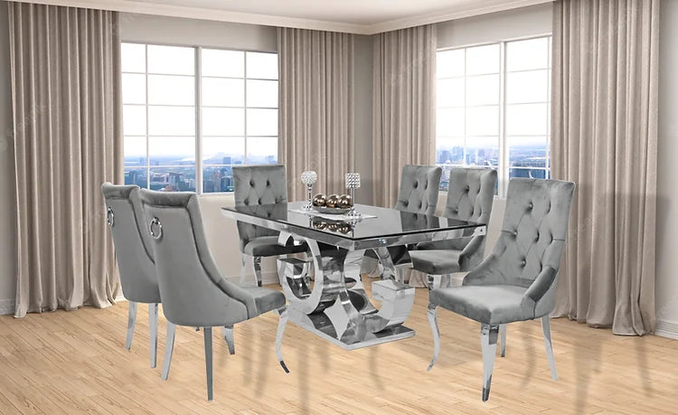 Table à manger Gracie 71" + 6 chaises Lilly grises