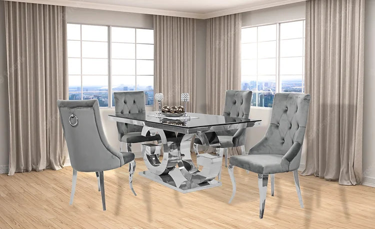 Table à manger Gracie 71" + 4 chaises Lilly grises