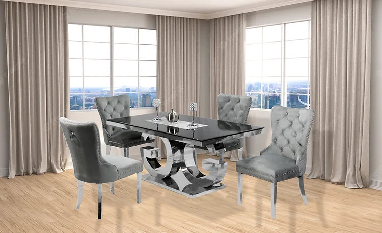 Table à manger Gracie 71" + 4 chaises Munich gris clair