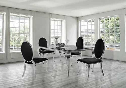 Table à manger Kennedy en verre noir 63" + 4 chaises Bronx noires