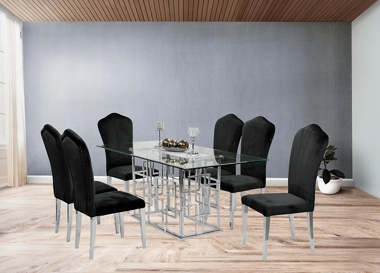 Table à manger Zenith 71" + 6 chaises Monica noires