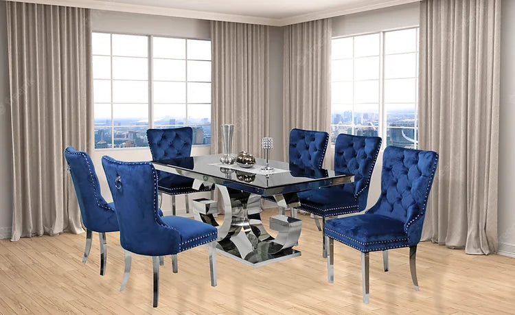 Table à manger Gracie 71" + 6 chaises Munich Blue