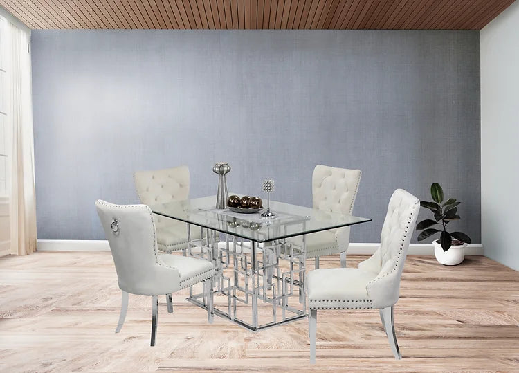 Table à manger Zenith 71" + 4 chaises Munich ivoire