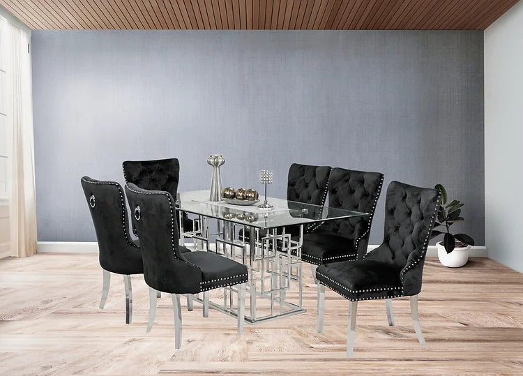 Table à manger Zenith 71" + 6 chaises noires Munich