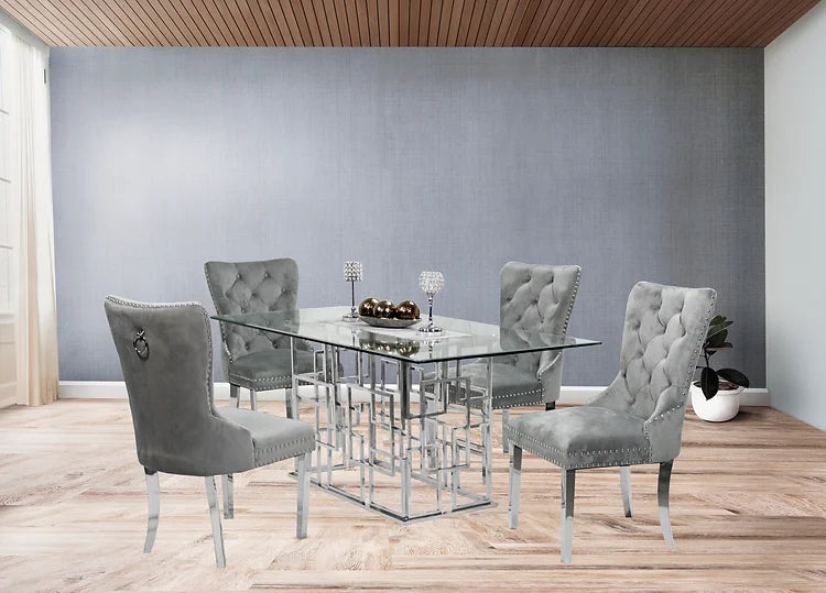 Table à manger Zenith 71" + 4 chaises Munich gris clair