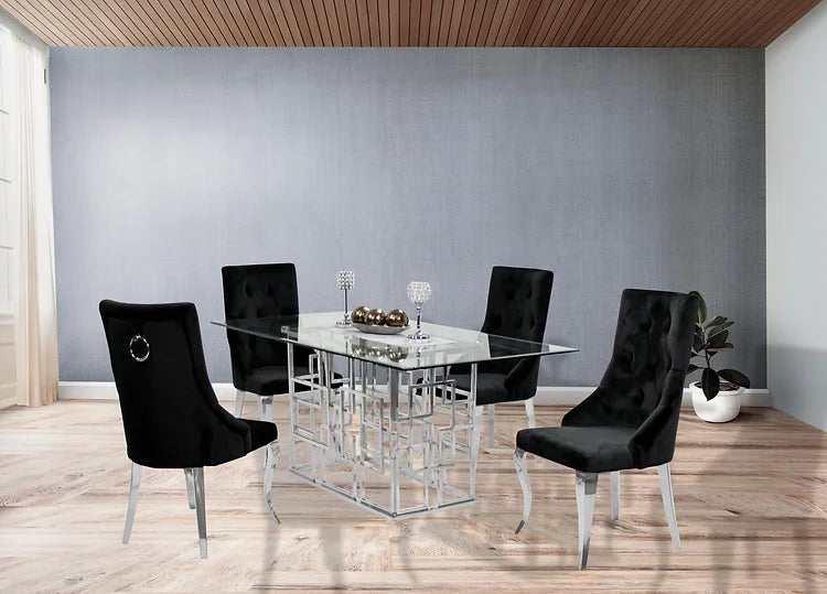 Table à manger Zenith 71" + 4 chaises Lilly noires