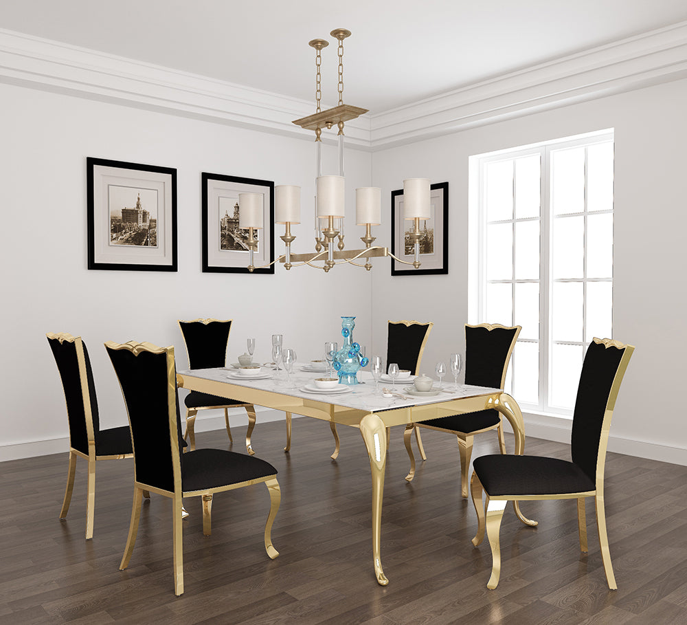 Ensemble de salle à manger en velours noir Gold Riley 7 pièces