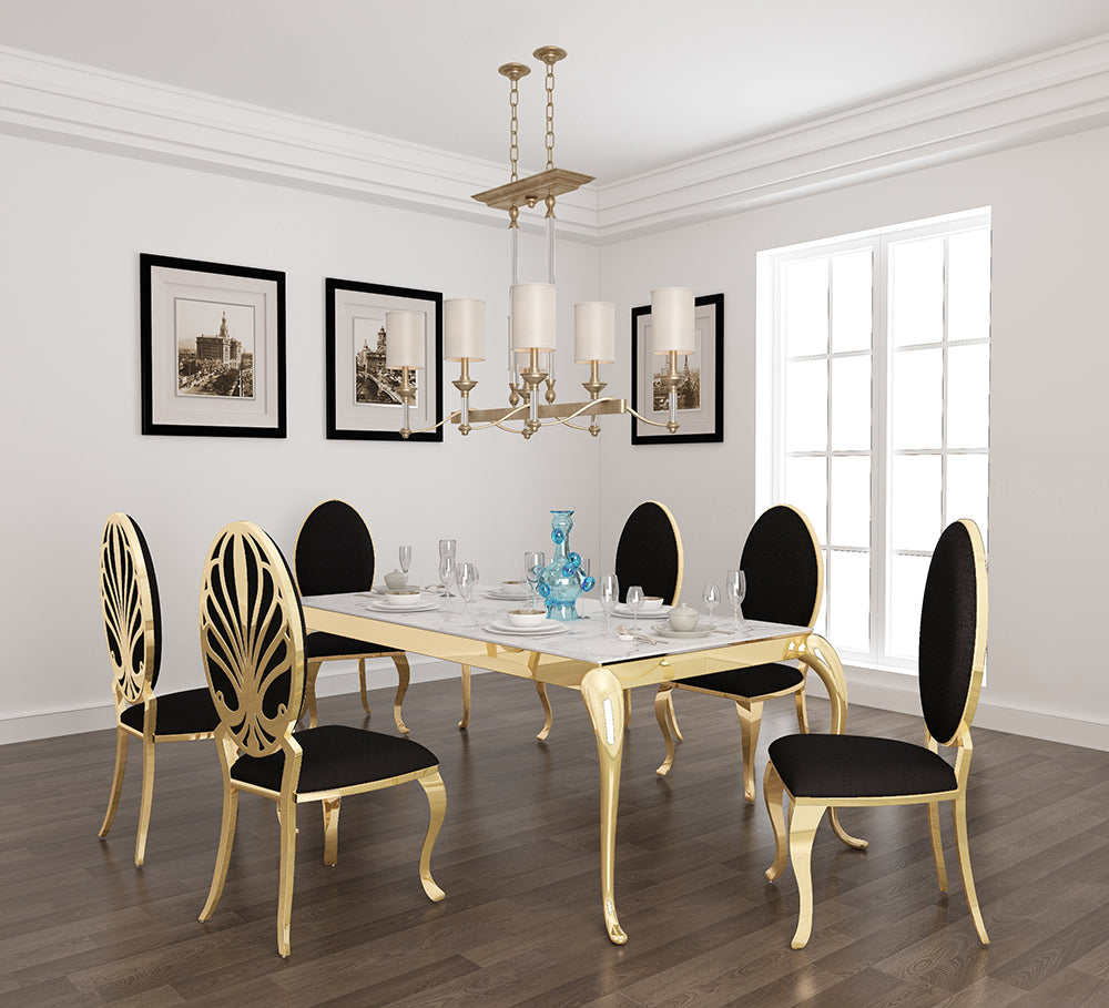 Soleil Gold Finish Table + 6 Chairs