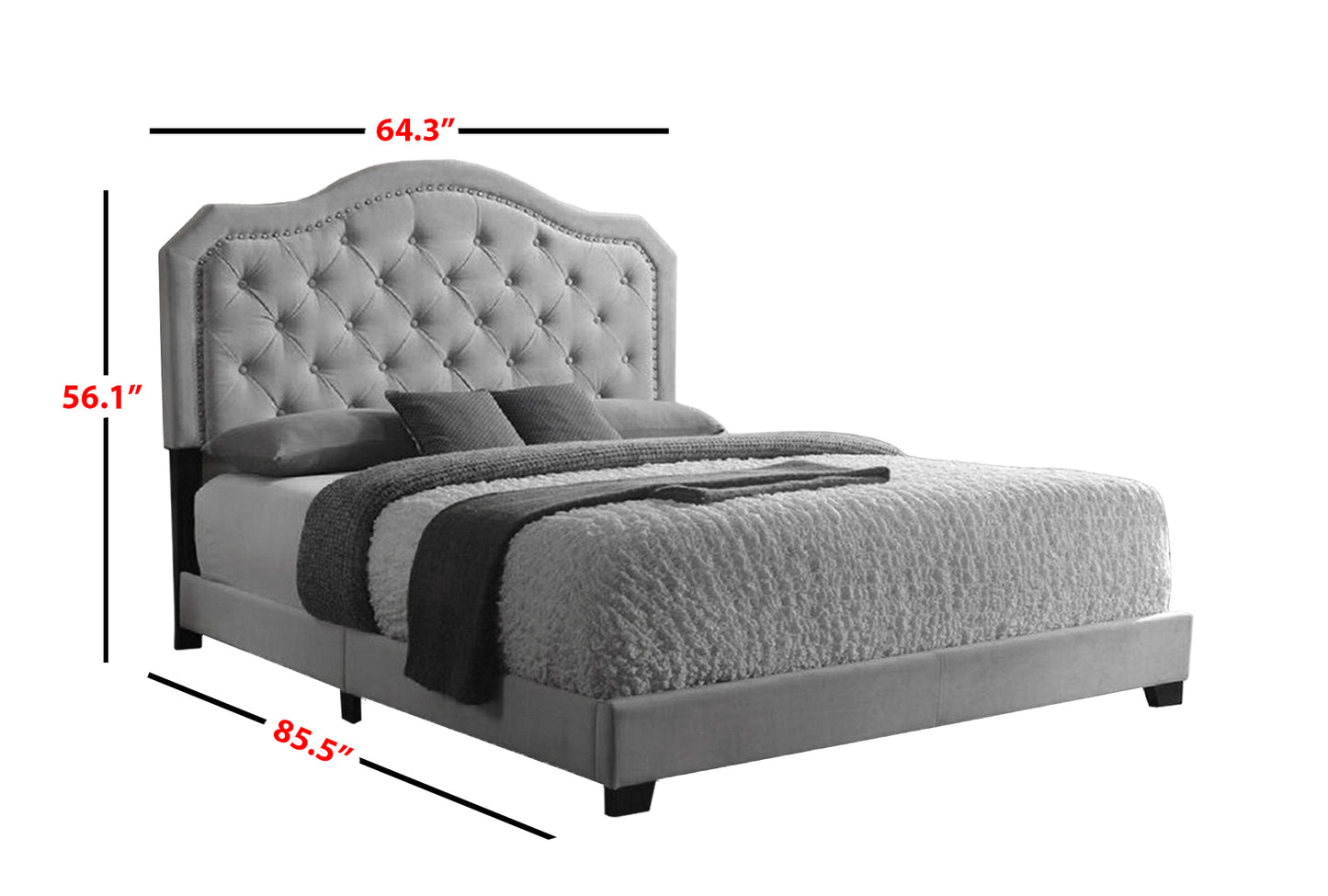 Lit Queen Size Helen en velours gris