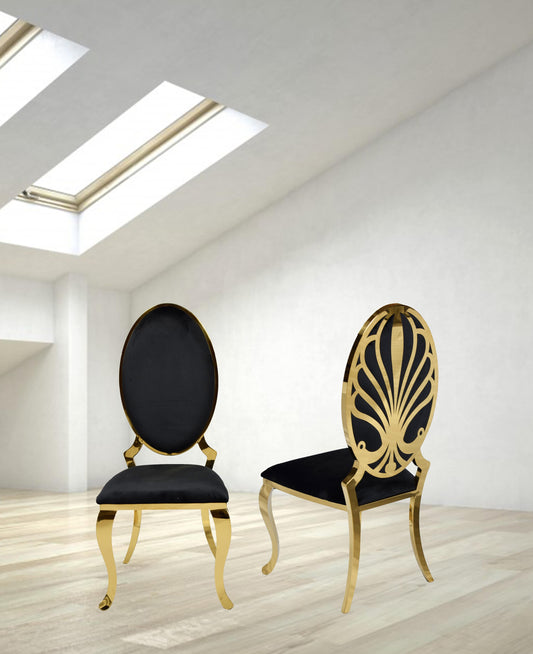 Chaise de salle à manger en velours noir avec finition dorée (ICE) (chacune)