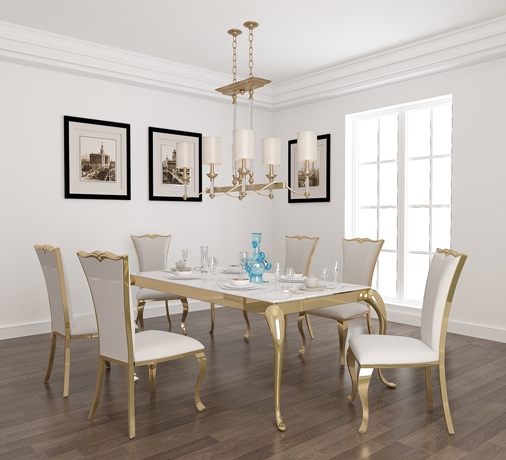 Ensemble de salle à manger Gold Riley 7 pièces en PU blanc