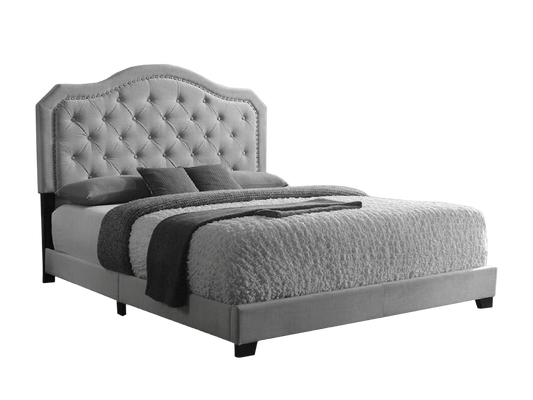 Helen Queen Size Bed Velvet Grey
