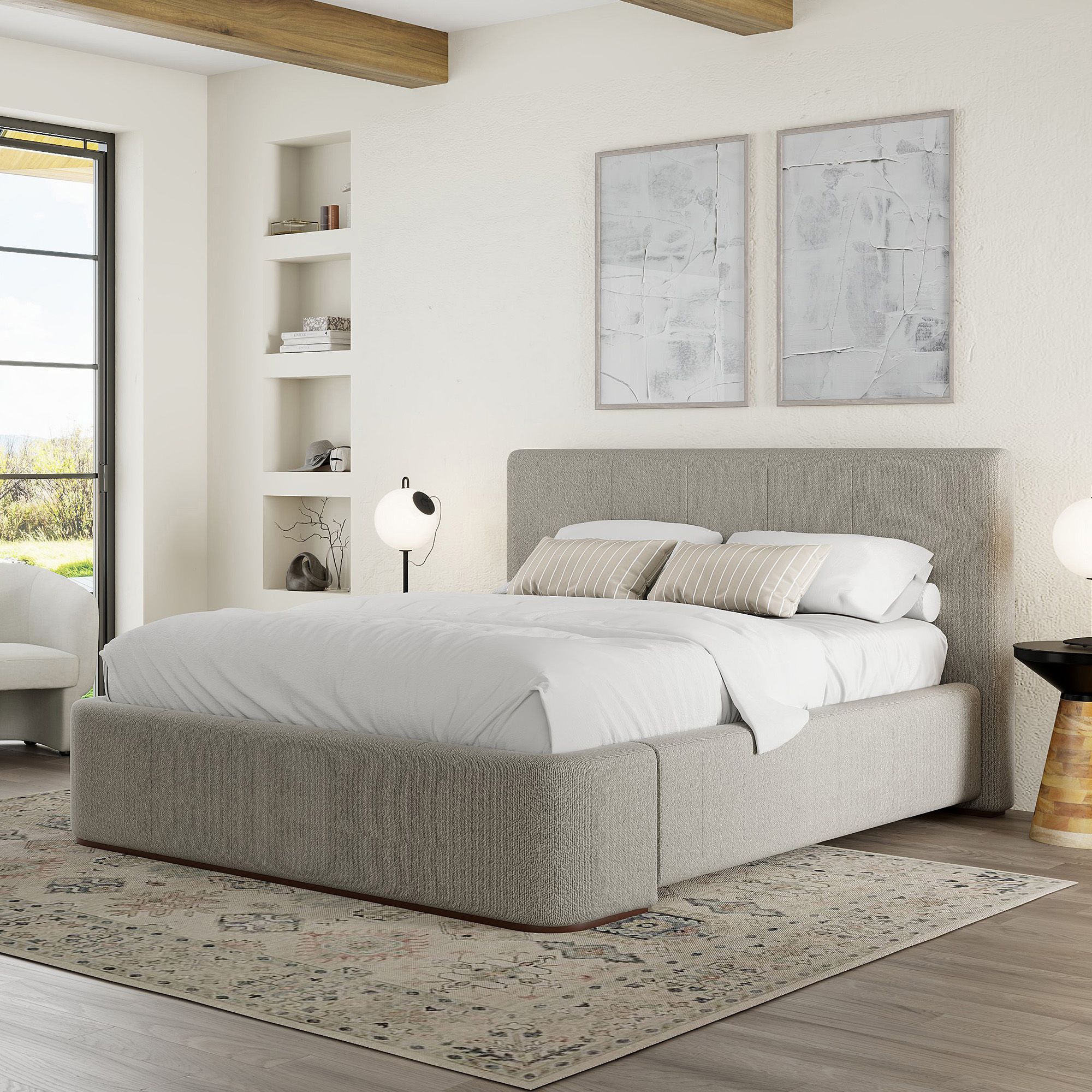 Harrod Platform Bed in Mushroom and Walnut