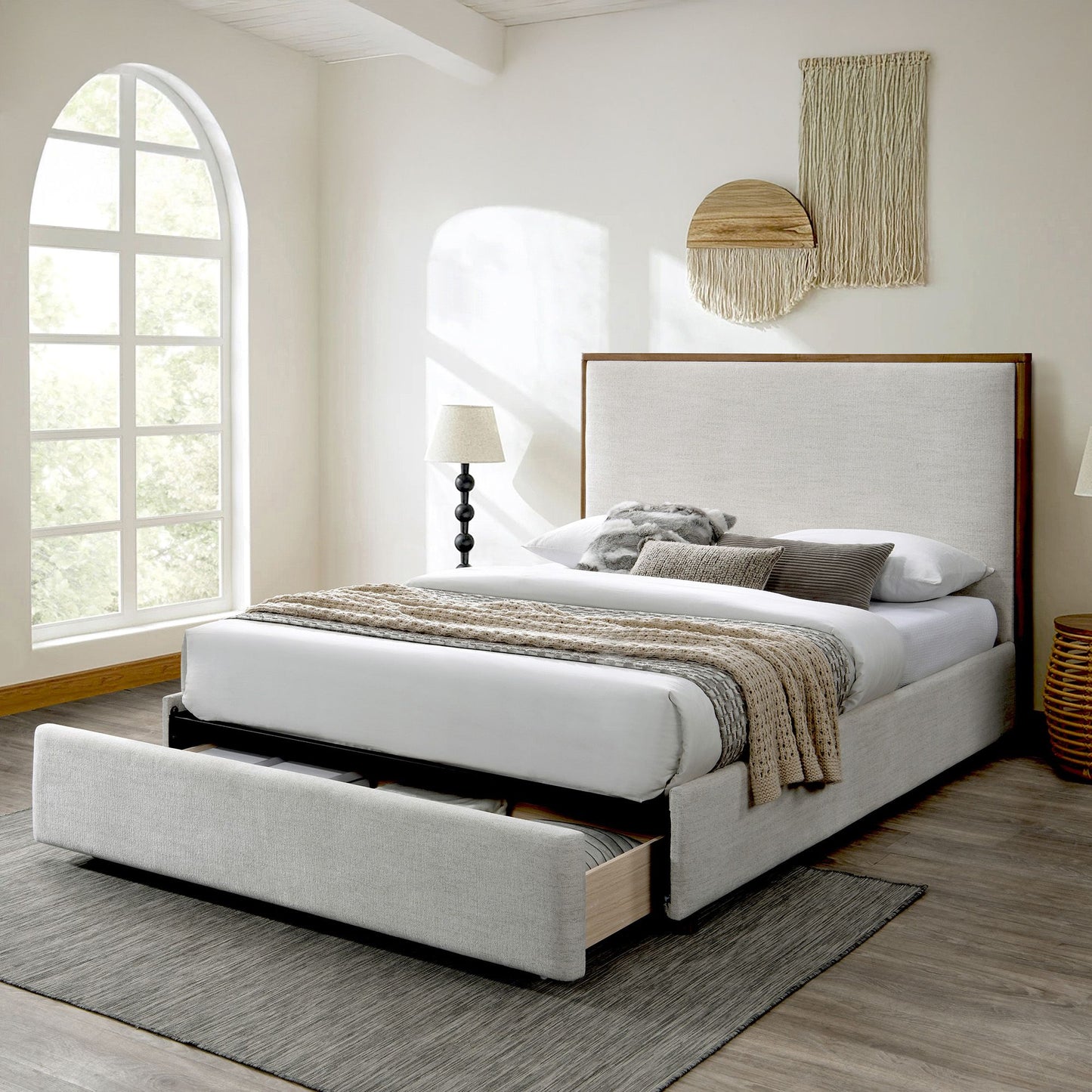 Andover Platform Bed with Drawer in Oat