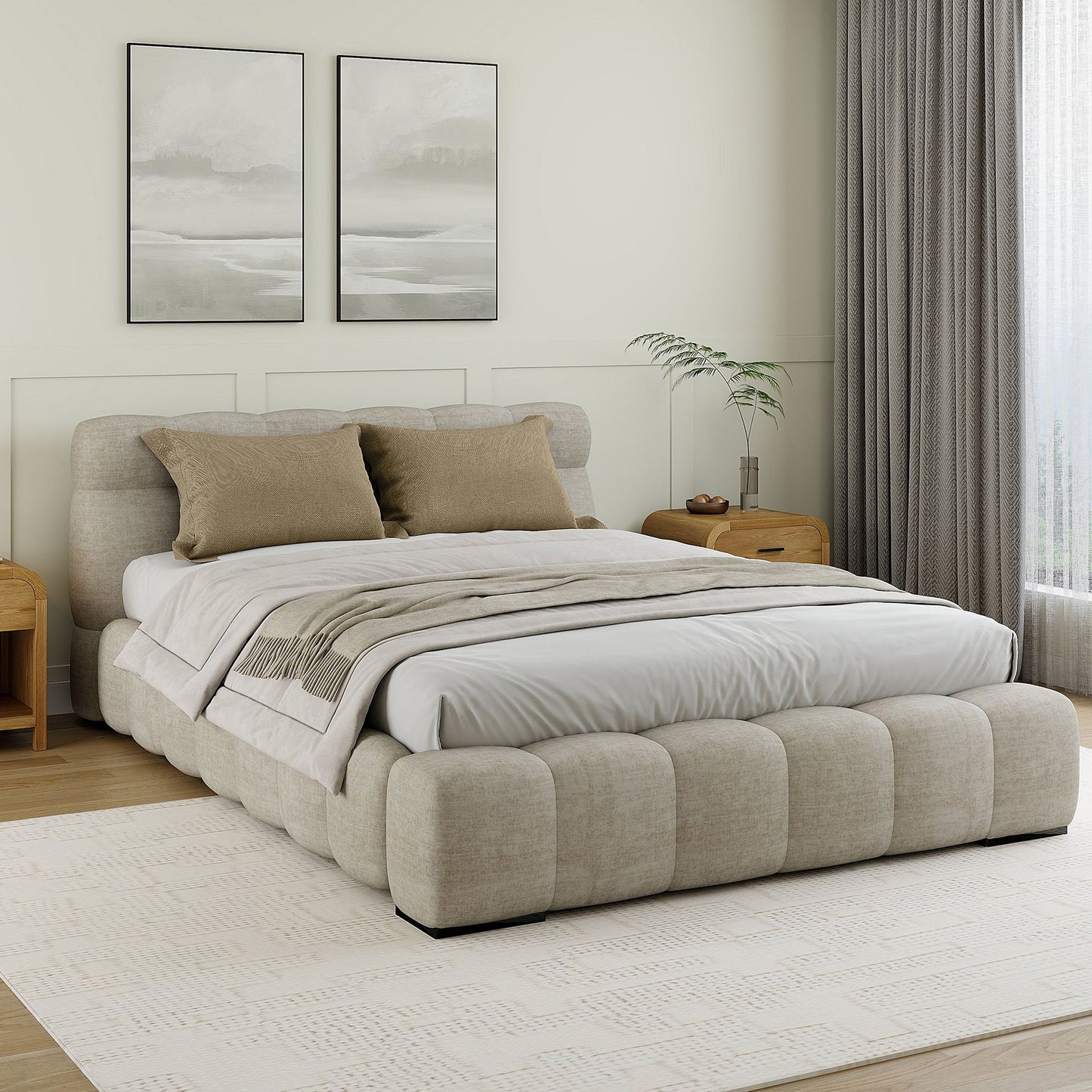 Lit plateforme Pasha couleur beige perle
