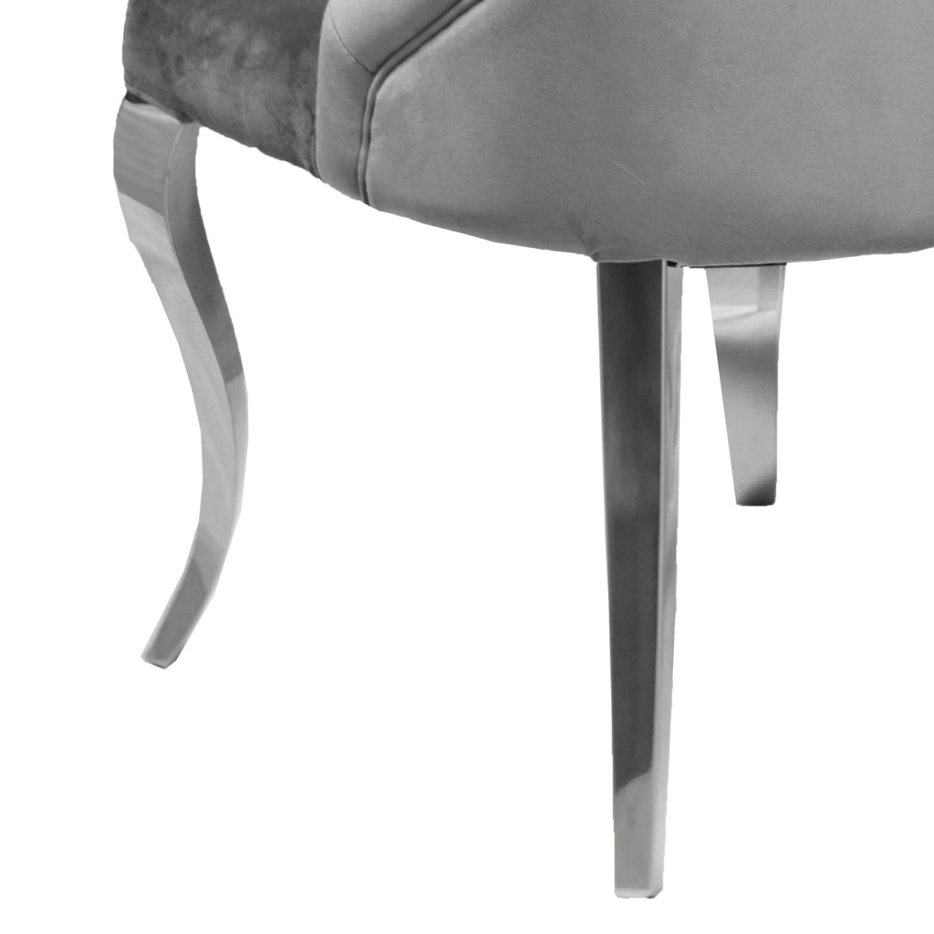 Lily Grey Velvet Dining Chair with Chrome Ring Knocker Set of 2