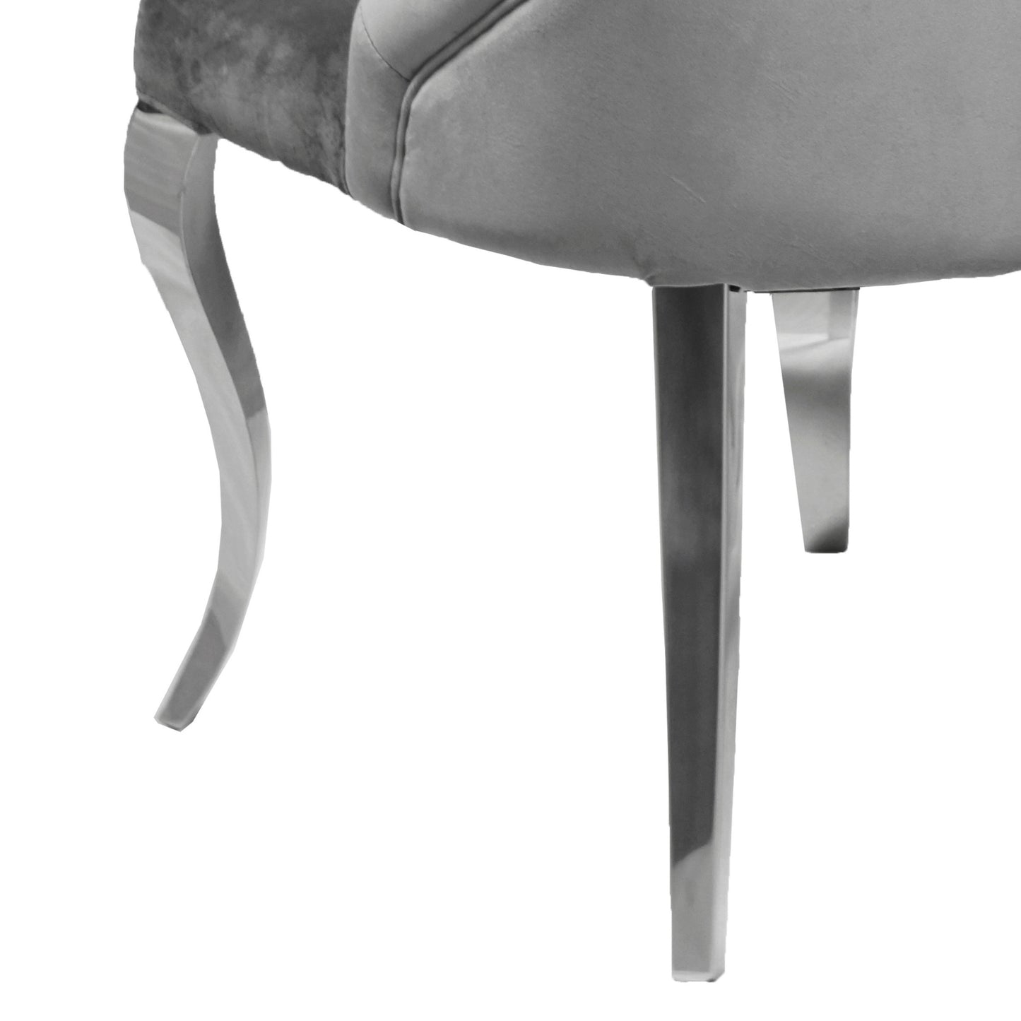 Lily Grey Velvet Dining Chair with Chrome Ring Knocker Set of 2