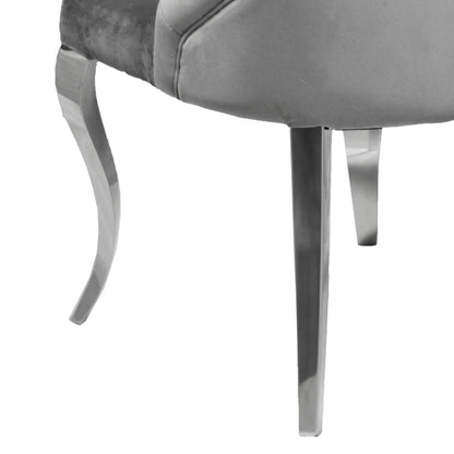 Lily Grey Velvet Dining Chair with Chrome Ring Knocker Set of 2