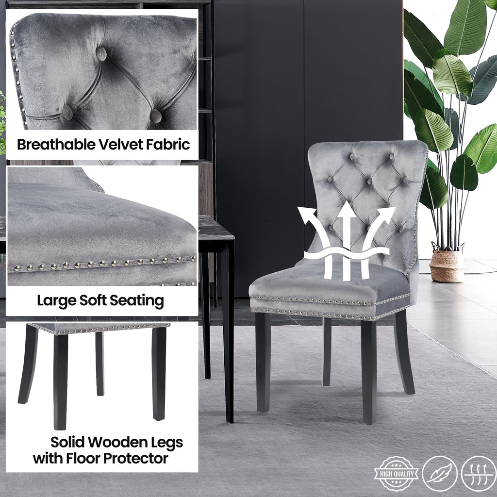 Modern Dining Set – Espresso Solid Wood Table with Tufted Nailhead Chairs