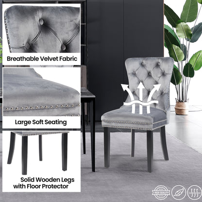 Modern Dining Set – Espresso Solid Wood Table with Tufted Nailhead Chairs