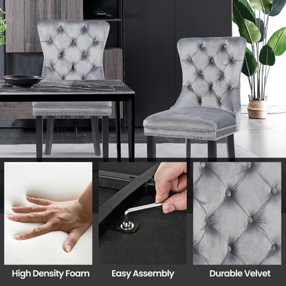 Modern Dining Set – Espresso Solid Wood Table with Tufted Nailhead Chairs