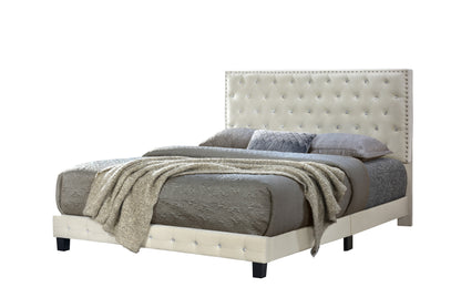 Diamond Bed (Queen) (Fabric Velvet Off White)