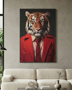 Lion au manteau rouge, tableau mural avec cadre en métal 