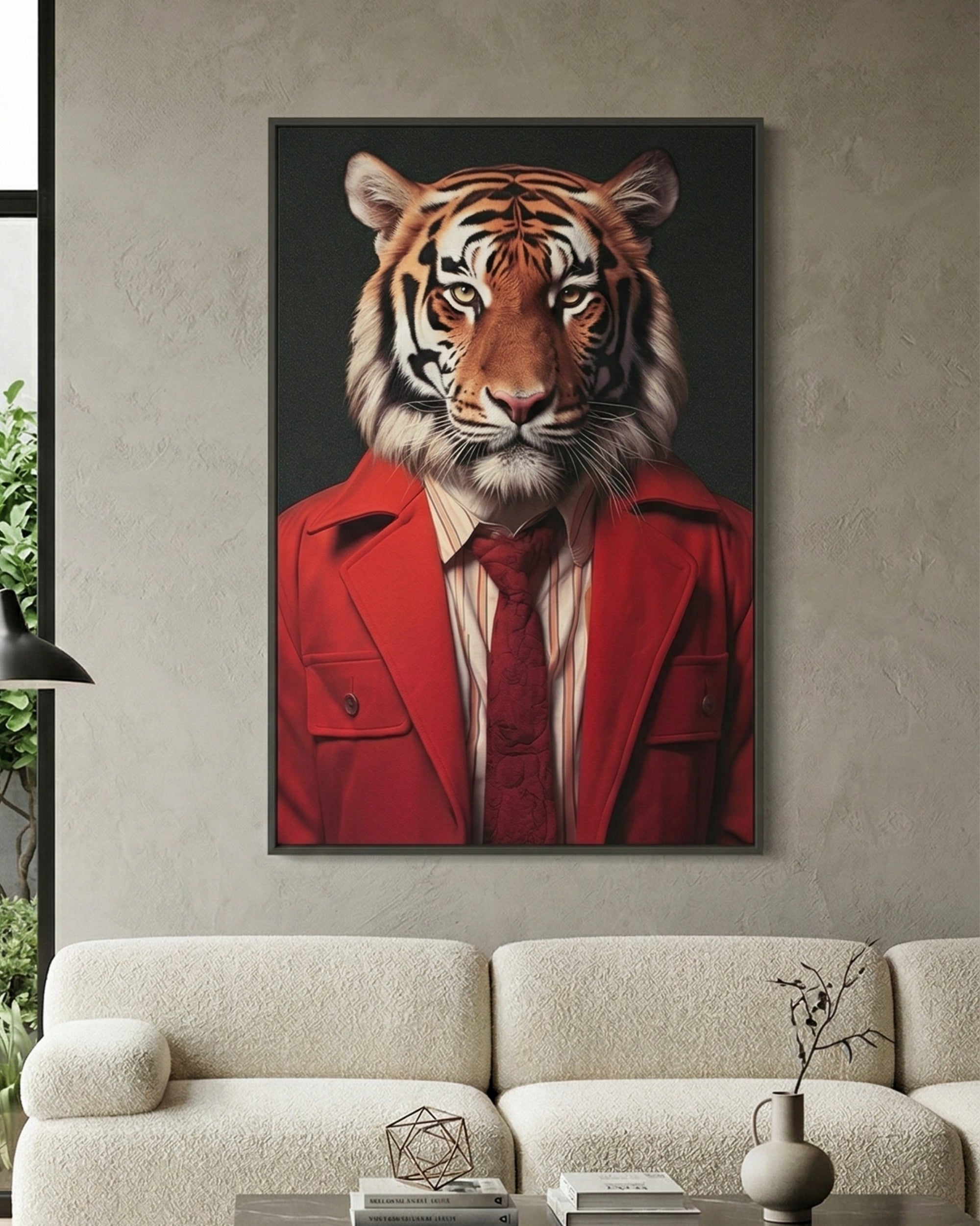 LION WITH RED COAT Wall Art with Metal Frame