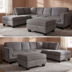 EVA GREY CORDUROY SOFA SECTIONAL WITH OTTOMAN