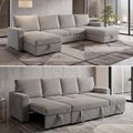 GREY CORDUROY SOFA WITH CUPHOLDERS AND CHAISE STORAGE