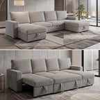 GREY CORDUROY SOFA WITH CUPHOLDERS AND CHAISE STORAGE