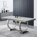 Table de salle à manger Salsa en pierre frittée, 180 cm (71 po), piètement en acier inoxydable, résistante aux rayures et à la chaleur