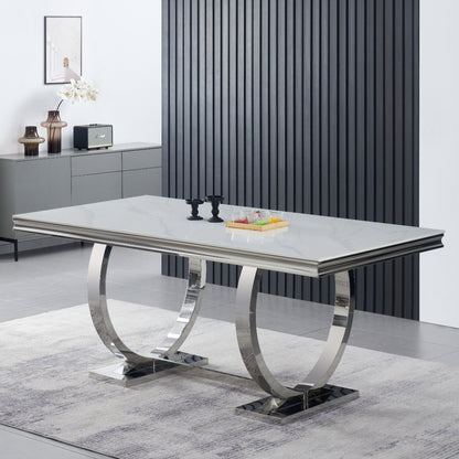 Salsa Dining Table Sintered Stone  Dining Table 71” Stainless Steel Base, Scratch & Heat Resistant