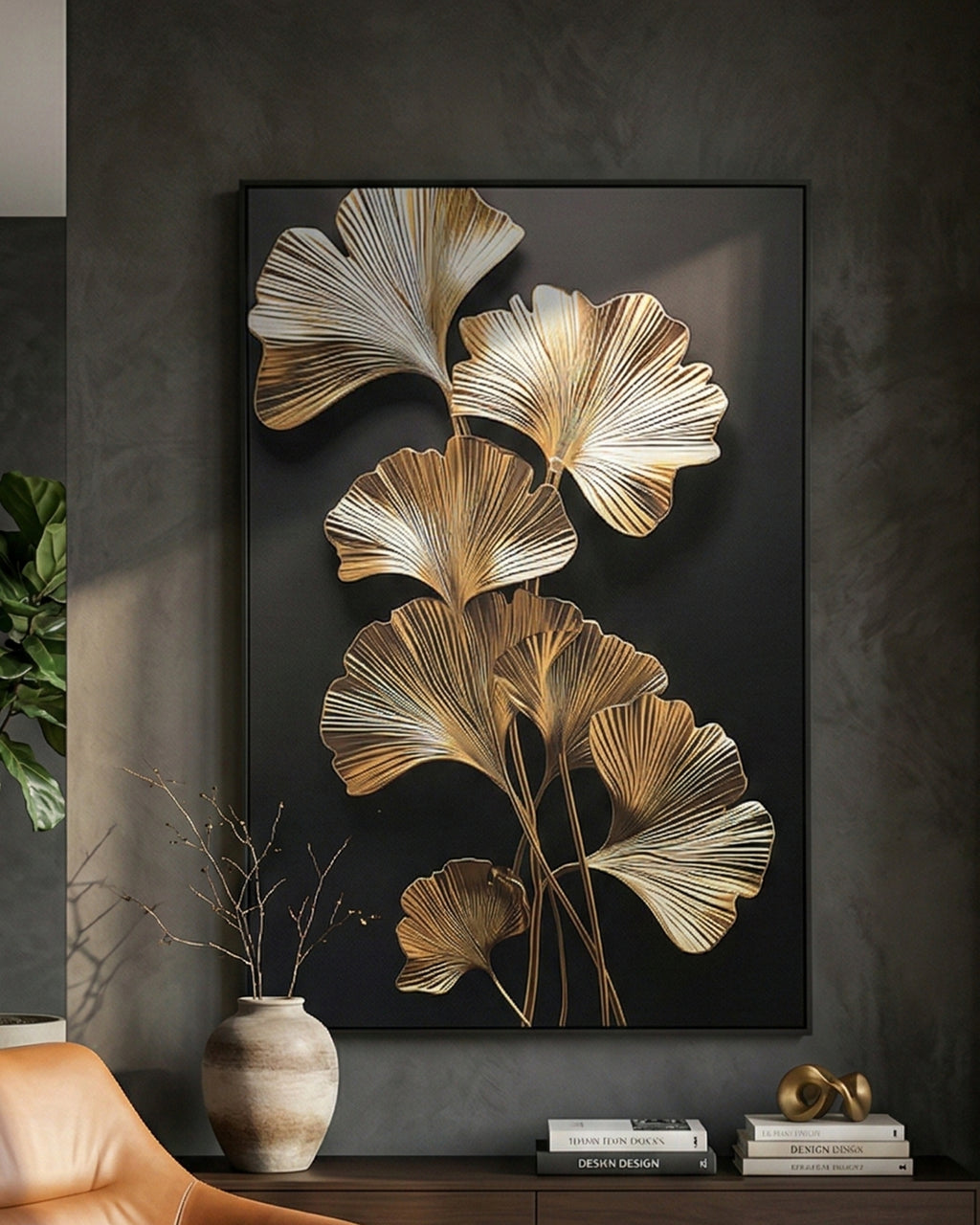 Tableau mural Pétales d'or avec cadre en métal 