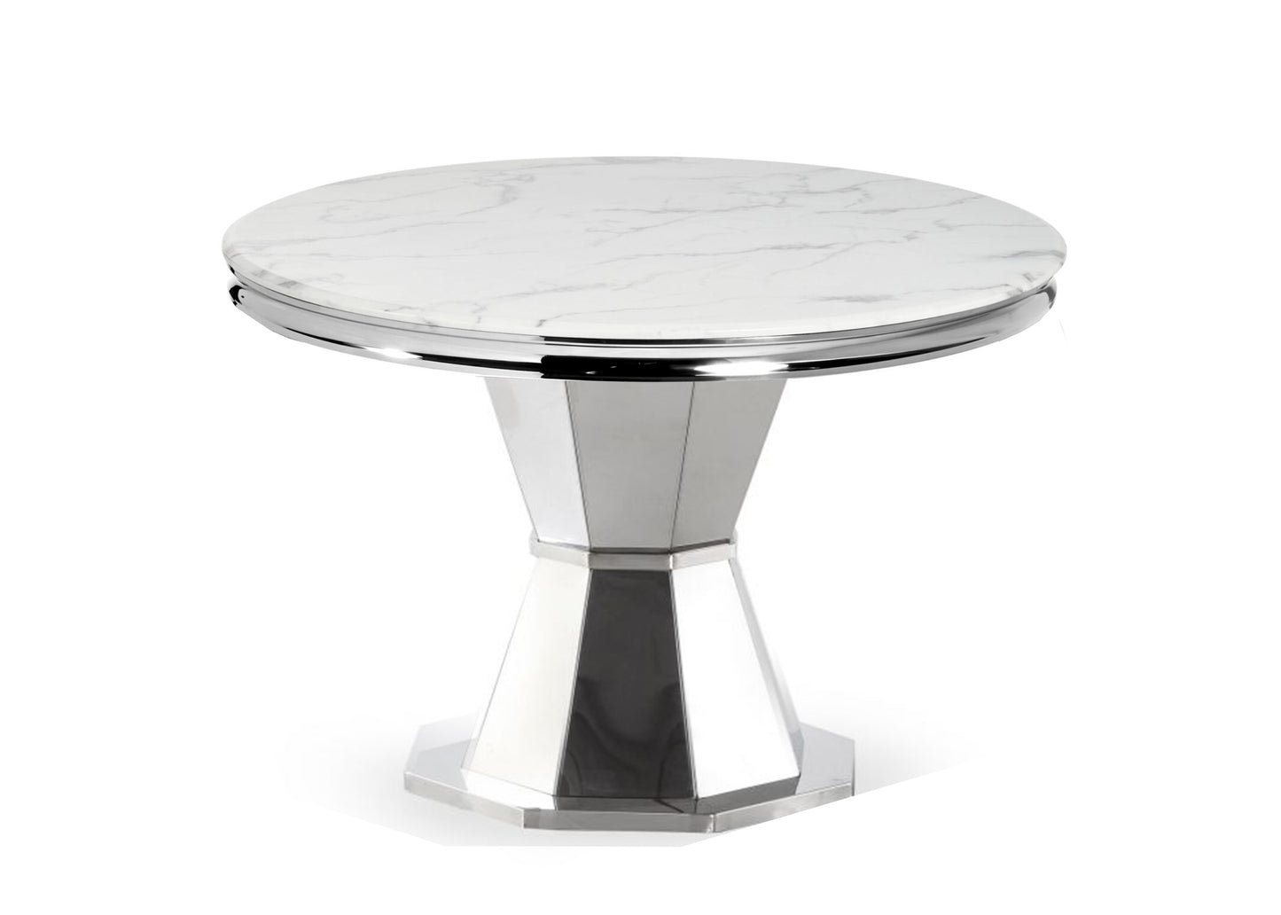 Table à manger ronde avec plateau en marbre blanc Rocco