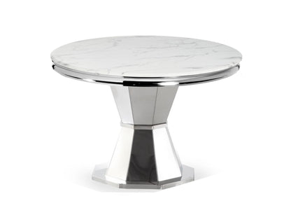 Table à manger ronde avec plateau en marbre blanc Rocco