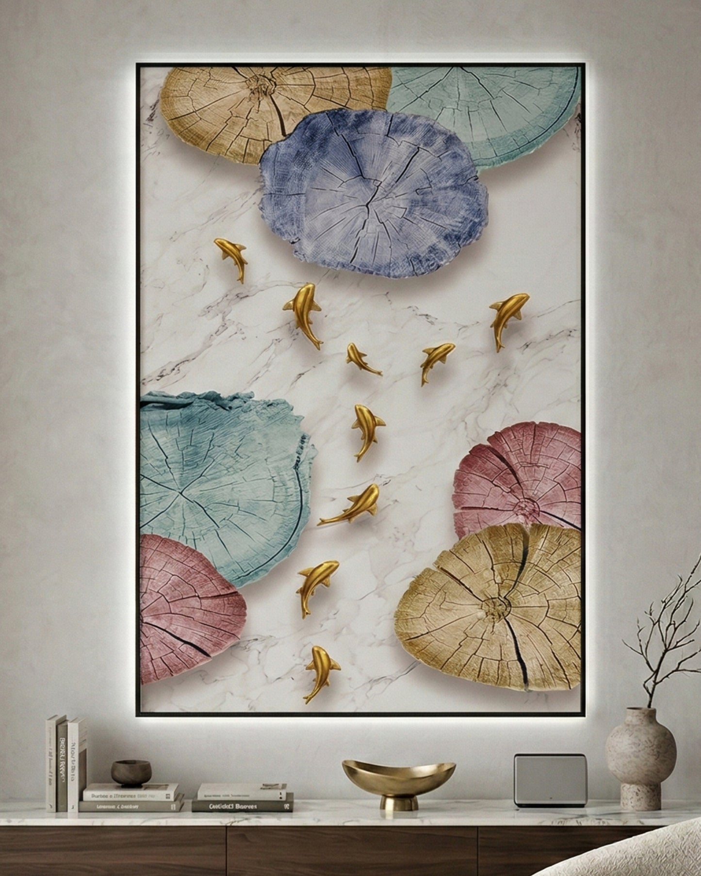 FISH RUN Wall Art with Metal Frame